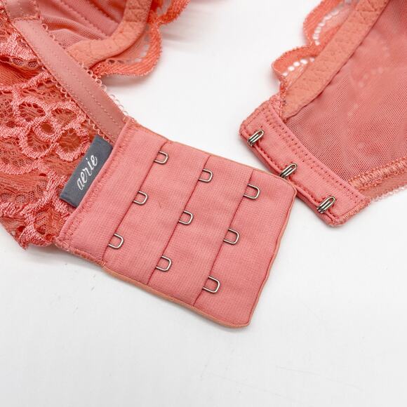 Aerie Womens 32D Real Good Underwire Bra Coral Pink Lace Molded Cups Push Up - Picture 8 of 8